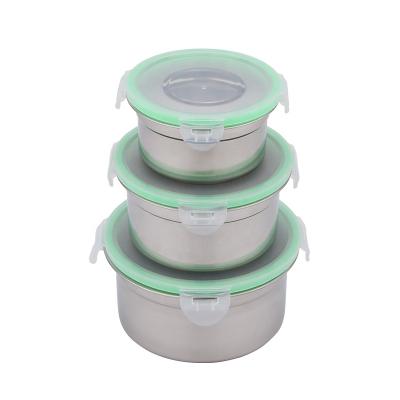 China 3PCS Stainless Steel Airtight Storage Lunch Box Nesting Food Container Viable Fresh Keeping Bowls Set for sale