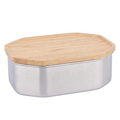 China Food grade octagon shape stainless steel material food bowl with bamboo lid. for sale