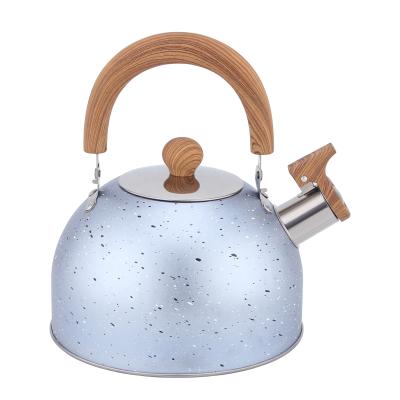 China Stainless Steel Stove Tea Kettle Stone Pattern Teapot Wooden Top Handle Sustainable Heat Resistant Water Whistling Kettle for sale