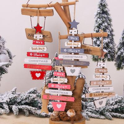 China Christmas Decoration New Christmas Ornament Novelty Hanging Painted Letter Christmas Tree Wooden Pendant Home Ornament for sale