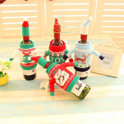 China Christmas Xmas Knitted Sweater and Hat Christmas Wine Bottle Topper Wrap Cover Decoration for sale