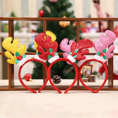 China 2019 Handmade Funny Sequin Christmas Antler Headband Christmas Design Reindeer Antler Headbands for sale