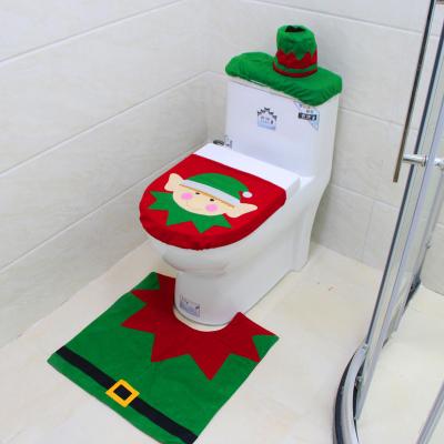 China Washroom Christmas Elf Bathroom Toilet Seat Cover And Cover Set For Bathroom Christmas Decorations 3 Pieces for sale