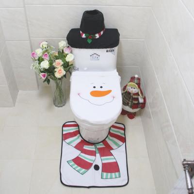 China Christmas Festival Decorations Snowman Toilet Cover Set Closestool Mat Toilet Seat Cover Christmas 3pcs Toilet Room for sale