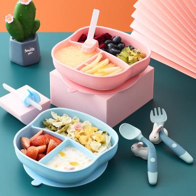 China Big BPA Free Sucker Children's Silicone Dinner Dish Food Supplement Food Supplement Dish Baby Cartoon Integrated Meal Divided Rice Bowl for sale