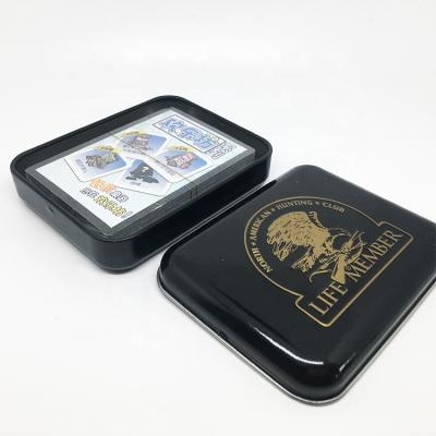 China Paper Or Plastic Custom Design Fashion Color Metal Case Black Tin Playing Card Box For Promotion for sale