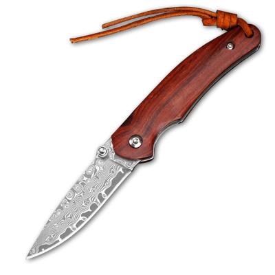 China Slide Damascus Folding Open Steel Knife With Red Rosewood Handle Pocket Knives Hunting Survival Outdoor Camping Tool for sale