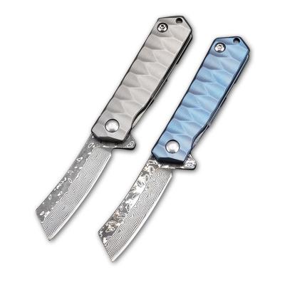 China Large Design Non-variable Mini Folding Knife Damascus Steel Pocket Knives With Titanium Alloy And Chain for sale