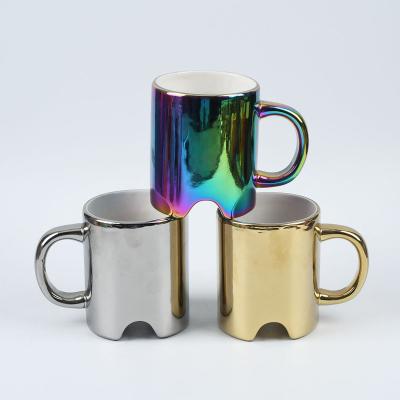 China Viable Wholesale Customized Promotional Ceramic Coffee Personalized Mug Silver Gold Logo Plated for sale