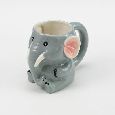 China Sustainable Wholesale 3d Animal Elephant Shaped Ceramic Creative Coffee Mug With Logo for sale