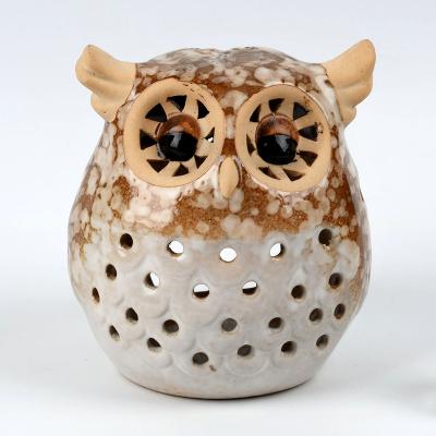 China Eco - Friendly Handmade Owl Shaped Animal Ceramic Tealight Candle Holders For Home Decor for sale