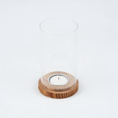 China ECO-frendly Wholesale Customized Wooden Tealight Hurricane Low Glass Candle Holders For Home Decor for sale