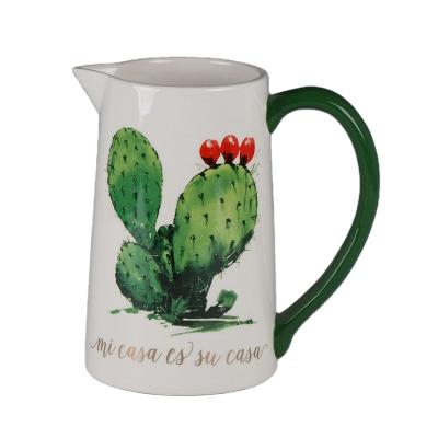 China Viable high quality custom logo printed ceramic milk jug cactus coffee jug for sale