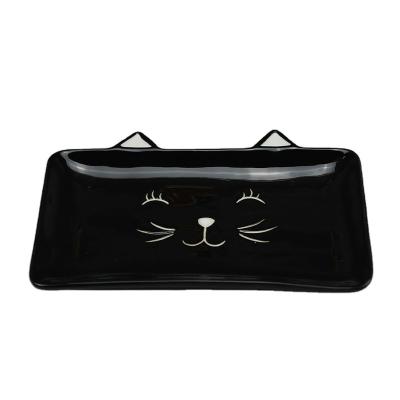 China Sustainable Wholesale Custom Ceramic Logo Black Cat Animal Shaped Dish For Restaurant for sale