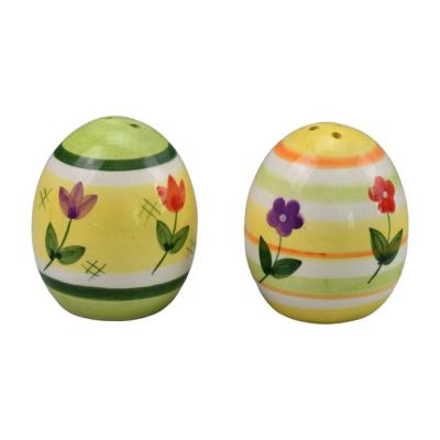 China Sustainable Easter Decor Egg Shaped Ceramic Salt And Pepper Shaker Set for sale