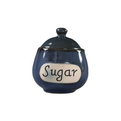 China Sustainable Wholesale Reactive Glazed Ceramic Candy Jar Sugar Jar With Lid for sale