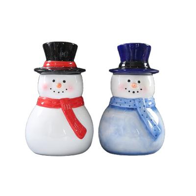 China Customized Eco - Friendly Christmas Snowman Shaped Ceramic Cookie Jar Storage Cookie Container With Logo for sale