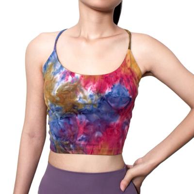 China Women Fitness Sports Breathable Bra Sweated Crop Top Work Out Tank Top Fashion Tie Dye Yoga Tube Bra With Pads for sale