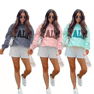 China 2022 Women's Clothing Anti-pilling Fashion Neck Letter Print Pullover Sweater Loose Round Long Sleeve Sweatshirt for sale