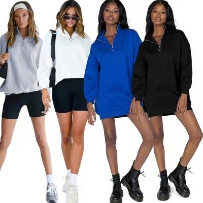 China 2022 Viable Women's Clothing Spring Autumn Long Sleeve Rib Sweater Lady Oversized Casual Sweatshirt Zipper Collar Pullover Long for sale