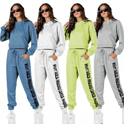 China Cotton Viable Women's Fashion Letter Printing Wear Hoodies Long Sleeve Sweatshirt And Pants Casual Two Piece Sweatsuit for sale