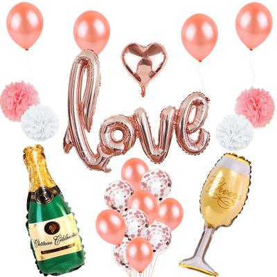 China Healthy premium latex film foil balloons love heart champagne bottle shape foil balloon set for wedding party decoration for sale