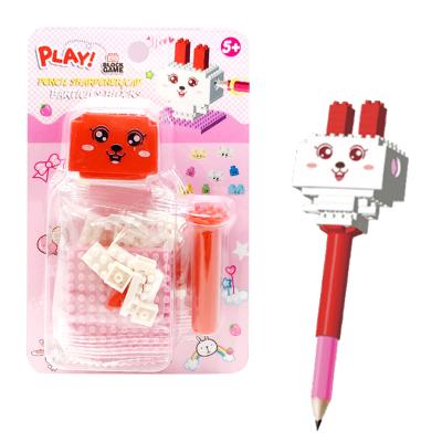 China School Kids Rabbit With Pen Pencil Sharpener Block Building Blocks Pen Toy Brick Educational Toys For Children for sale