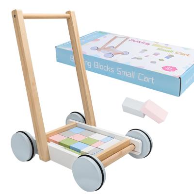 China Easy Folding Portable Baby Walkers Wooden Baby Walker Stroller Push Toy Blocks for Baby Children's Toy Kid Trolley Building Block for sale