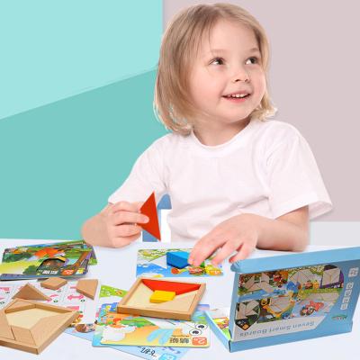 China DIY TOY Wooden Tangram Puzzle Montessori 3d Model 3d Wooden Seven-piece Jigsaw Puzzle Blocks Geometric Tangram Education Toys for sale