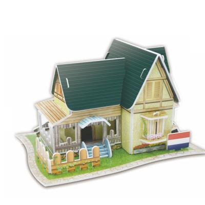 China Educational Toy 3D Models Architectural Puzzle Toys Game Paper Holland Villa Building Dutch House Kids Puzzle Educational DIY Gift for sale