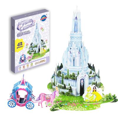 China Cartoon Toy Custom 3D Jigsaw Castle Set Set Building Blocks Toy Jigsaw Puzzle Paper Model DIY Girl Toy Games For Children for sale