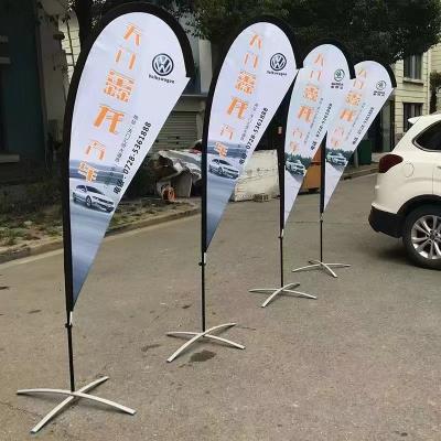 China Fiberglass poles stainless steel base flying banner teardrop/feather/square beach flag with Water Bag Cross Base Spike B for sale