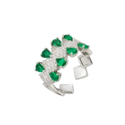 China Vintage Trendy Trendy Cubic Zirconia Green Color Jewelry Fashion Silver Plated Ring For Women for sale