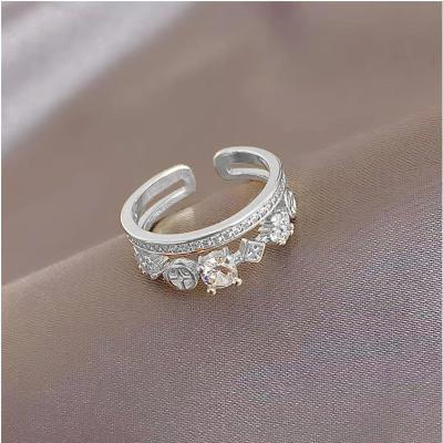 China Hot Trendy New Design Popular Fashion Engagement Wedding Silver Plated Zircon Ring For Women for sale