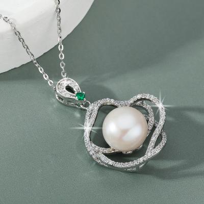 China TRENDY Moissanite Diamond Necklace 925 Sterling Silver Pearl Pendant Necklace for Women with GRA Certificate Gift for Wife Girlfriend D for sale