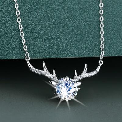 China TRENDY 1.0CT Moissanite Diamond Necklaces for Women 925 Sterling Silver Deer VVS1 Around Moissanite Necklace 18 Inch Chains Gift for MONTH for sale