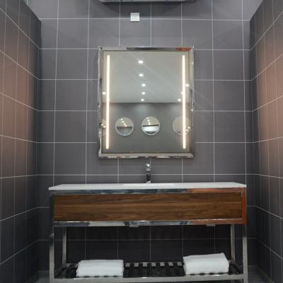 China Hotel Extension Stainless Steel Framed Led Light Home Illuminated Fogless Bathroom Accessories Mirror for sale