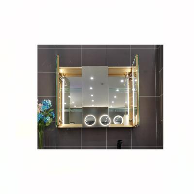 China Modern Wall Mounted Luminous Digital Pendulum Demister Smart Vanity Led Lighted Bathroom Bath Mirror Cabinet for sale