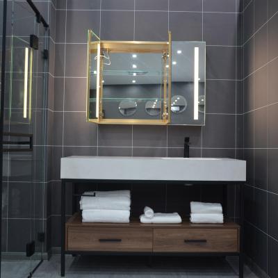 China Modern Luxury Vanity Set Wall Mount Bathroom Cabinet With Led Mirror for sale