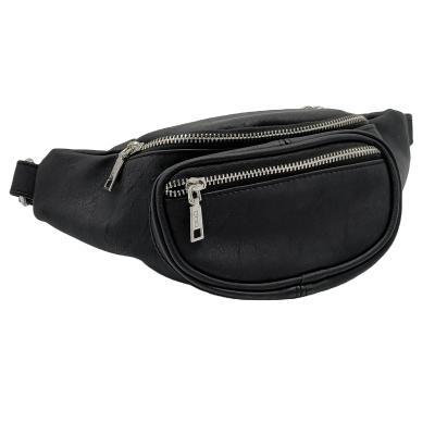 China Water Proof Mini Casual Fanny Pack Women Chest Bag Accept Customized Logo Fashion Running Sport Waist Bag, Simple Leisure PU Leather Black for sale