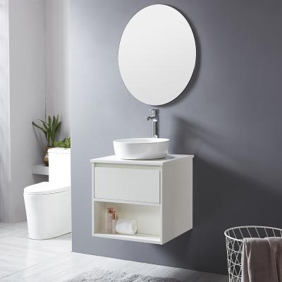 China 24 Inch Simple Design Single Drawer White Color Modern Wooden Wall Mounted Bathroom Cabinets for sale