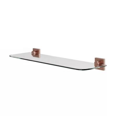 China Wall Mounted Type Single Layer Glass Shelf Brushed Rose Gold Finished Bathroom Towel Shelf for sale