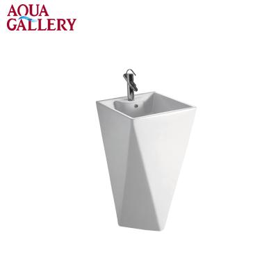 China Modern Diamond Shape Ceramic Bathroom Hand Wash Single Floor Sink With Faucet Hole for sale