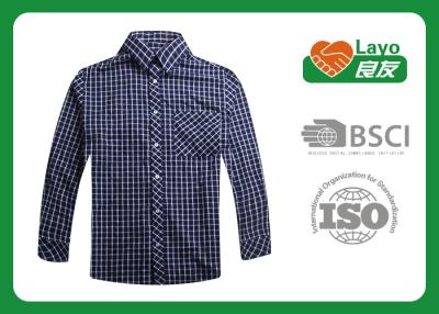 Cina Materiale blu 100% del poliestere del plaid della manica dell'umidità delle camice lunghe di Wicking in vendita