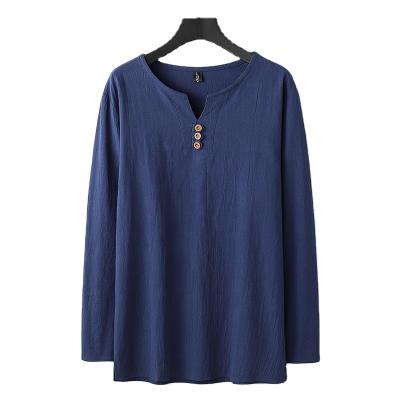 China Plus Size Chinese Style T-shirt Men's Long Sleeve V-Neckline Plus Size Young Men's Shirt for sale