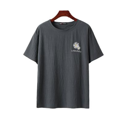 China Plus Size Short Sleeve Men's Loose Solid Color Embroidered Men's T-Shirt for sale