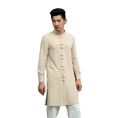 China Breathable Tang Suit Men's Shirt Mid Length Men's Long Sleeve Chinese Style White-Inch Long Sleeve Shirt For Men for sale