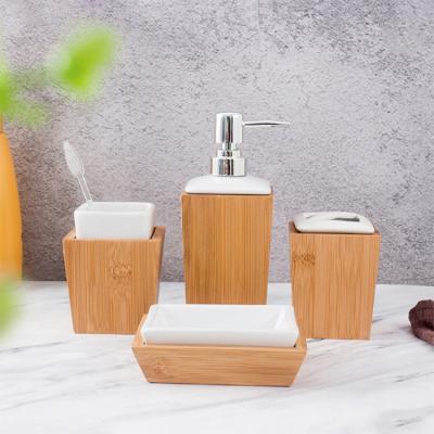 China New Style Sustainable Simple Useful Quality Bamboo Products Body Lotion Shampoo Soap Wooden Box For Bathroom Accessories for sale