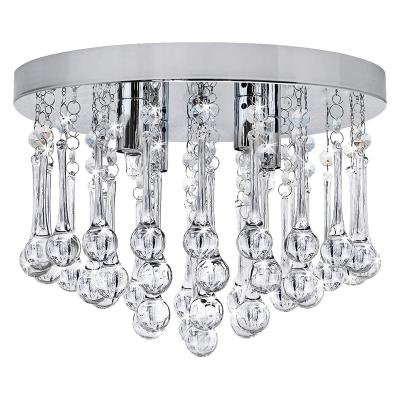 China Modern Chandelier Ceiling Light Round Modern Flush Mount Crystal Droplets Chrome Base for sale