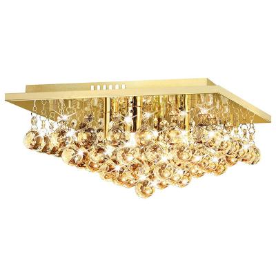 China Modern Chandelier Ceiling Light Round Modern Flush Mount Crystal Droplets Chrome Base for sale